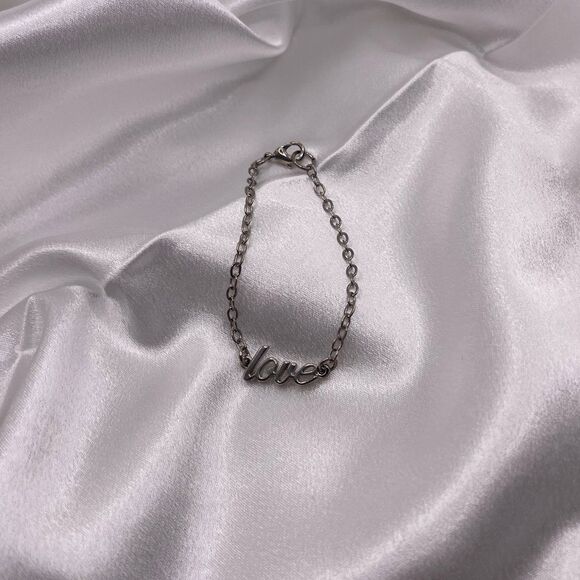 Macy's Women's Cursive Script Love Silver Bracelet - Picture 2 of 12